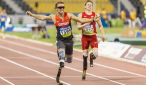 Sprinter David Behre beim Zieleinlauf