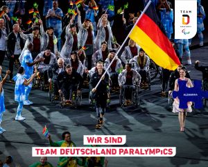 Team Deutschland Paralympics beim Einmarsch ins Stadion in Rio. "Wir sind Team Deutschland Paralympics."