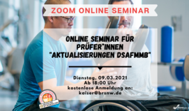 Flyer mit Informationen zum Online Seminar "Aktualisierungen DSAfMmB" des BRSNW