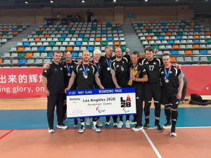 Mannschaftsfoto der Goalball-Nationalmannschaft nach WM-Silber