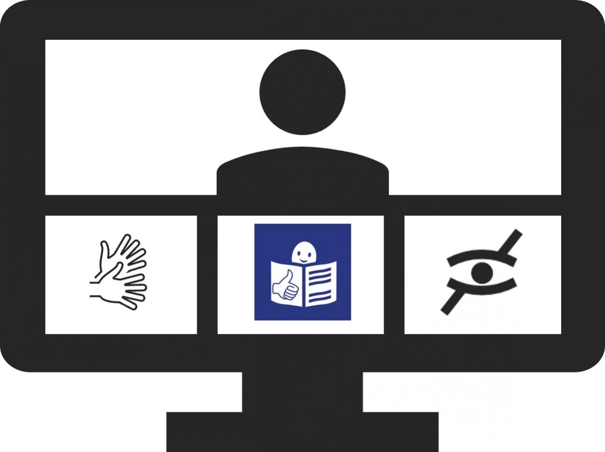 Bildschirm mit verschiedenen Symbolen zur digitalen und kommunikativen Barrierefreiheit