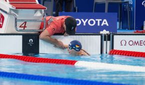 Tanja Scholz beim Start auf den 50 Meter Freistil