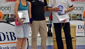 Nachwuchstrainerin des Jahres Anna-Maria Müller, Peter Richarz, Vorsitzender der Lehr- und Trainer Kommission, Trainer des Jahres Josef Jaglowski.