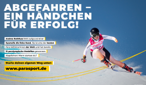 Motiv parasport.de mit Andrea Rothfuss und der Aufschrift: Abgefahren - ein Händchen für Erfolg!