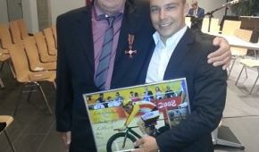 Adelbert Kromer und sein Schützling Pierre Senksa (Strassenweltmeister 2009, C1)