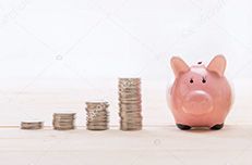 Sparschwein und Geldmünzen