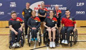Die deutschen Medaillengewinner*innen der Para Tischtennis-EM als Gruppenbild. Es fehlen Juliane Wolf und Thomas Brüchle.